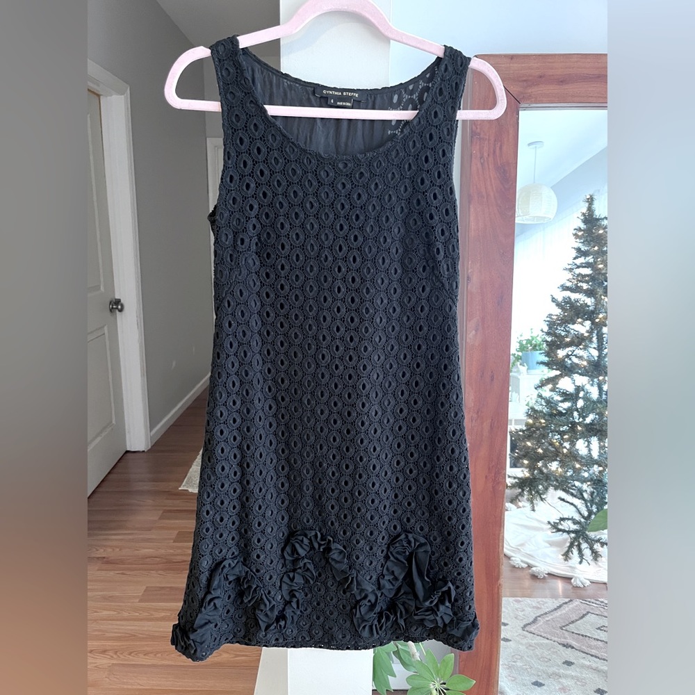 Buy 1 Get 1 50% Off CYNTHIA STEFFE Black Lace Sleeveless Embroidered Hem Dress